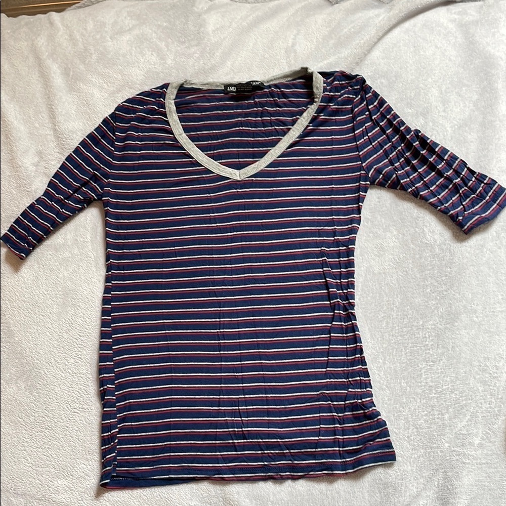 American Dream Blue and White Fitted 3/4 Sleeve Tee